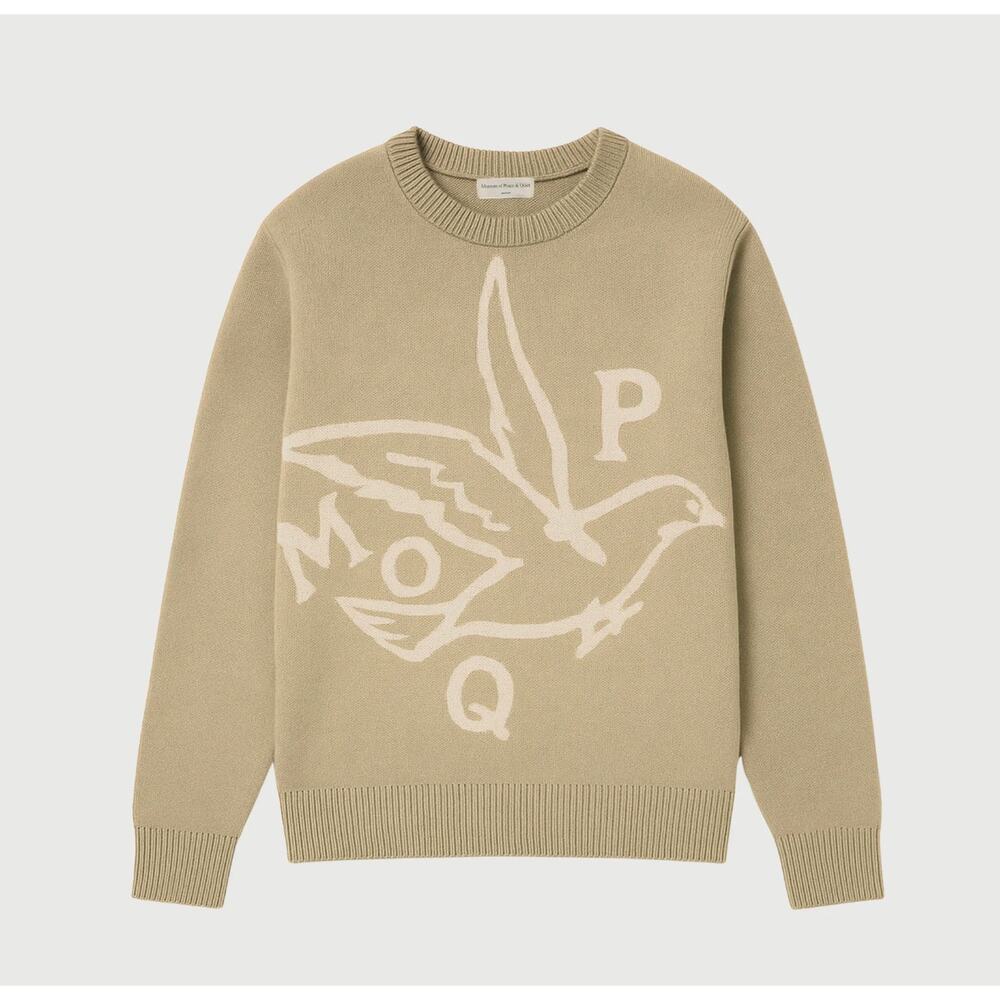 Museum of Peace & Quiet Knit Sweater Tan Size Large Streetwear 100% Cotton NWT